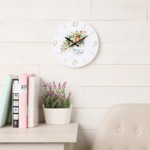 Grande Horloge Ronde Reposez dans le Seigneur floral