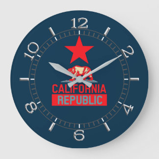 Grande Horloge Ronde République de Californie en Rouge et Bleu