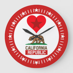 Grande Horloge Ronde République de Californie Étoile rouge Amour Cadran