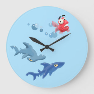 Grande Horloge Ronde Requin et poisson
