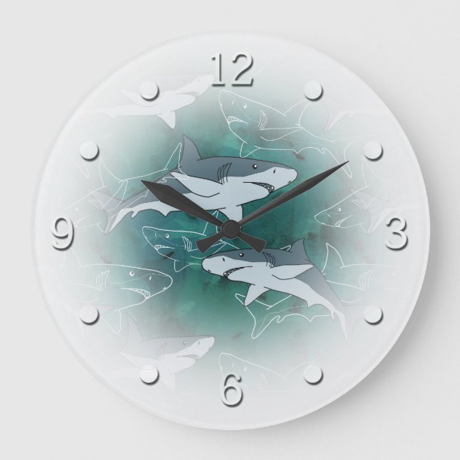 Grande Horloge Ronde Requins, marine, mer, poisson, prédateur, animal,  (Recto)