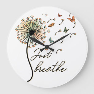 Grande Horloge Ronde Respire le Dandelion avec des papillons