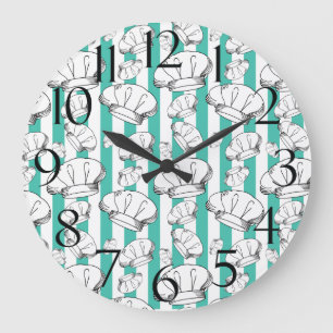 Grande Horloge Ronde Restaurant Cuisine Blanc Chef Casquette Motif