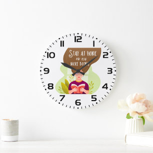 Grande Horloge Ronde Restez à la maison, lisez plus de livres, amateur