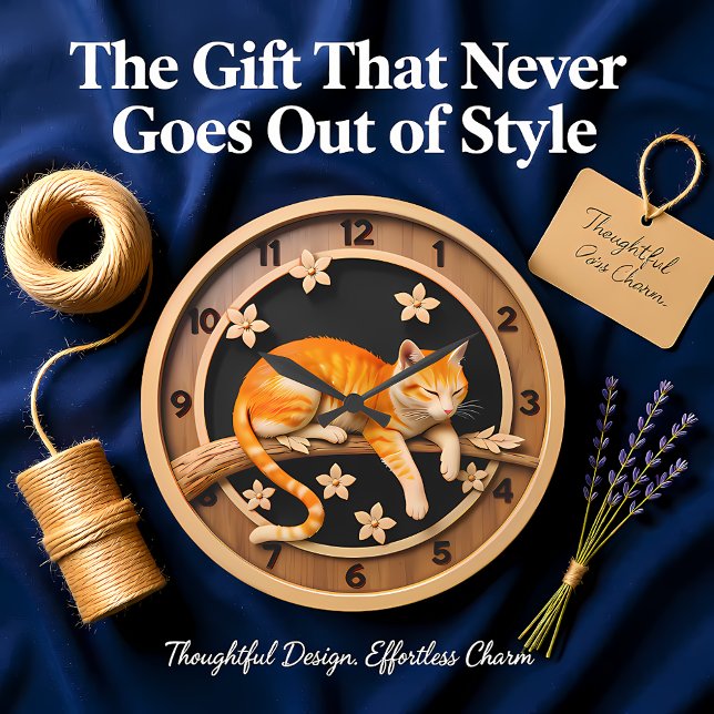 Grande Horloge Ronde Resting Tabby Cat Petal (Créateur téléchargé)