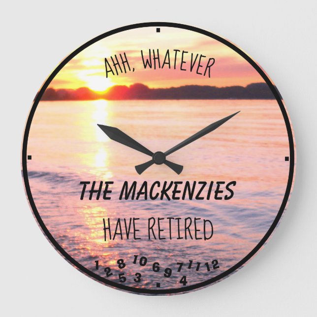 Grande Horloge Ronde Retired Family Beach Beautiful Sunset Nom Funny (Recto)