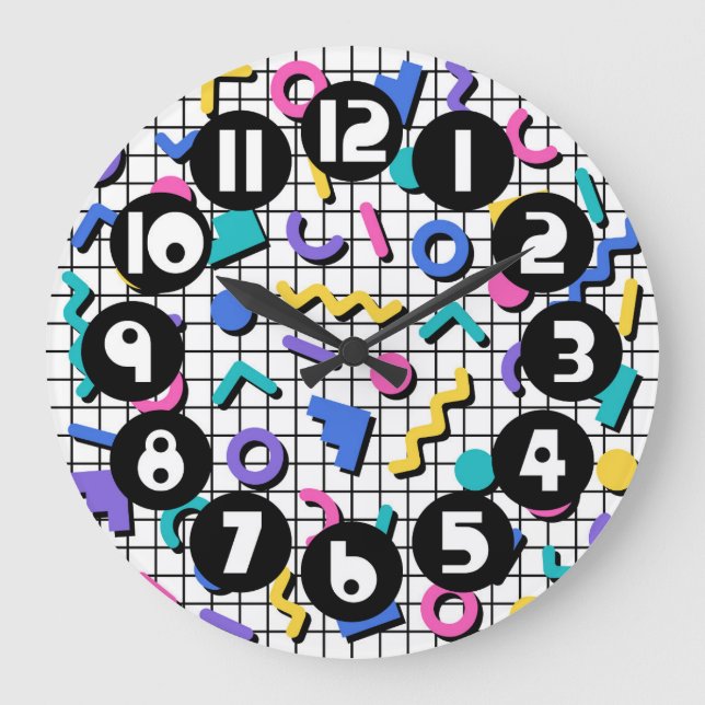 Grande Horloge Ronde Rétro 1980/1990 Style Memphis (Recto)