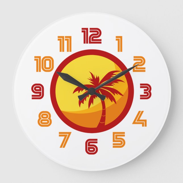 Grande Horloge Ronde Rétro 60's les années 70 Heatwave Palm Tree Clock (Recto)