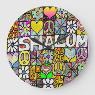 Grande Horloge Ronde Rétro 60's Psychedelic Shalom LOVE Clock