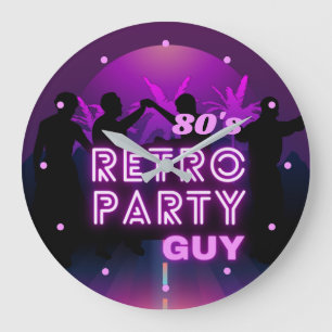 Grande Horloge Ronde Retro 80 s Disco Dance Party Neon Purple Funky