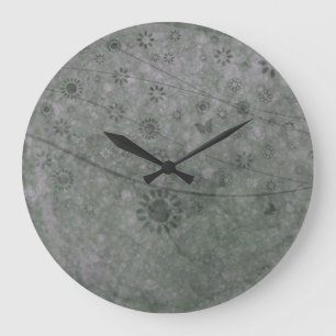 Grande Horloge Ronde Rétro abrégé sur fleurs et papillons de lavande