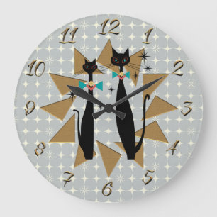 Grande Horloge Ronde Rétro Atomic Era Mid Century Modern Cool Cats