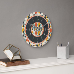 Grande Horloge Ronde Rétro Atomique Milieu de Siècle Turquoise Or Orang