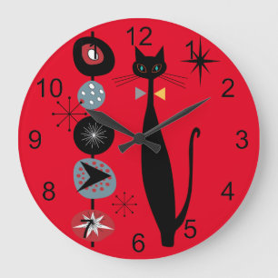 Grande Horloge Ronde Retro Atomique Moyen Siècle Moderne MCM Cool Chat