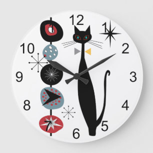 Grande Horloge Ronde Retro Atomique Moyen Siècle Moderne MCM Cool Chat