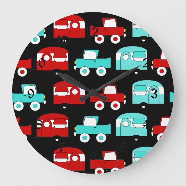 Grande Horloge Ronde Rétro Camping Trailer (Recto)