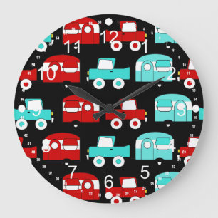 Grande Horloge Ronde Rétro Camping Trailer
