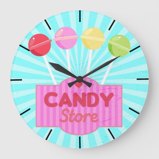 Grande Horloge Ronde Retro Candy Store Pastel Coloured Lollipops Design (Recto)