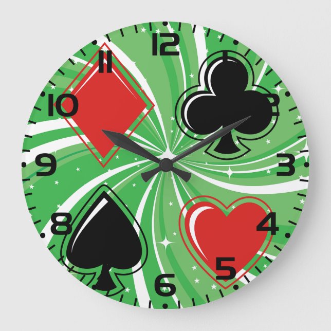 Grande Horloge Ronde Retro Card Suits Vibrant Red and Black (Recto)