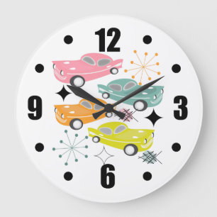 Grande Horloge Ronde Retro Cars Atomic Starburst Modern Century