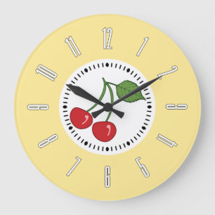 Grande Horloge Ronde Rétro cerise jaune