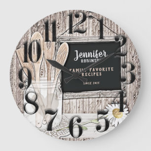 Grande Horloge Ronde Retro Chalkboard, Mason Jar et Daisy