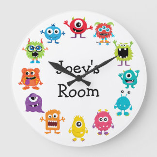Grande Horloge Ronde Retro Colorful Custom Personalized Monster Clock