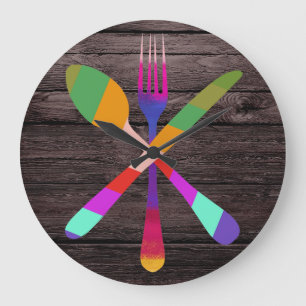 Grande Horloge Ronde Rétro cuisine de cuisine sur le bois