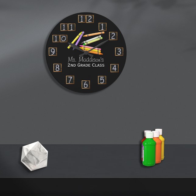 Grande Horloge Ronde Retro Enseignant Crayons Numéro de tableau de bord (Créateur téléchargé)