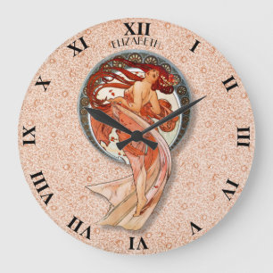 Grande Horloge Ronde Rétro fille de danse florale vintage de Nouveau