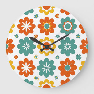 Grande Horloge Ronde Rétro Fleur Géométrique Pouvoir des Années 70 Bohè