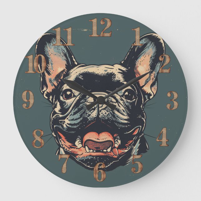 Grande Horloge Ronde Retro French Bulldog Clock (Recto)