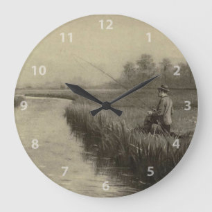 Grande Horloge Ronde Retro Grunge Fly Fishing