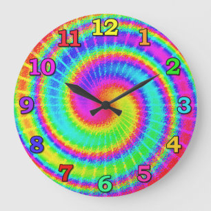 Grande Horloge Ronde Rétro hippie de colorant de cravate psychédéliq