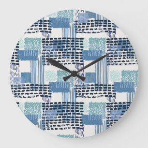 Grande Horloge Ronde Retro Memphis Doodle Motif transparent