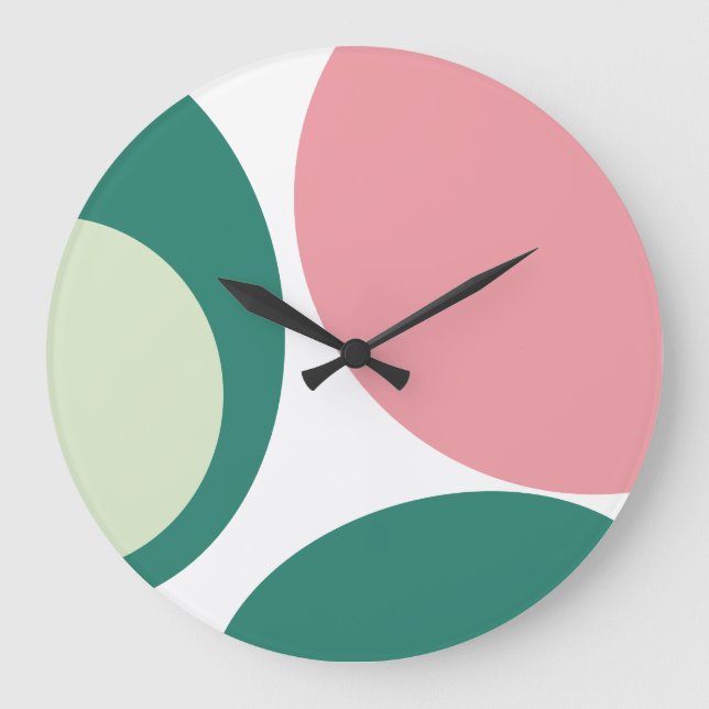 Grande Horloge Ronde Retro Mid-Century Moderne Abstrait rose vert (Recto)