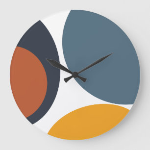Grande Horloge Ronde Retro Moderne Abstrait Geo Blue Brown