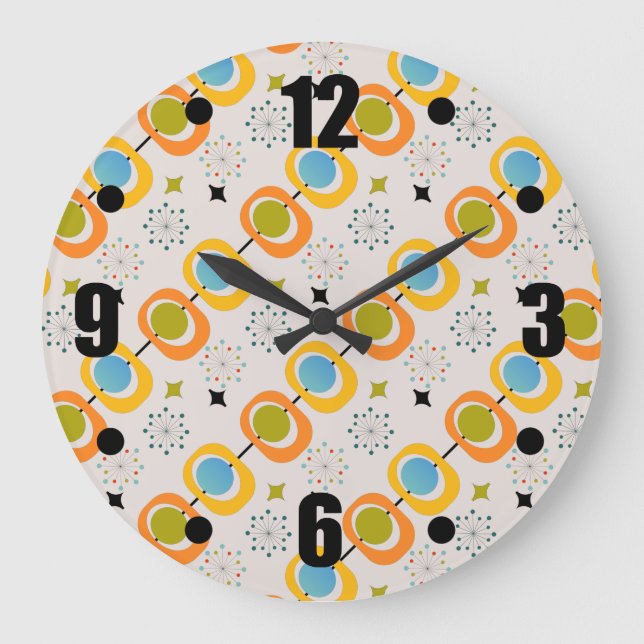 Grande Horloge Ronde Retro Moderne Mid Century Starburst Motif Lumbar  (Recto)