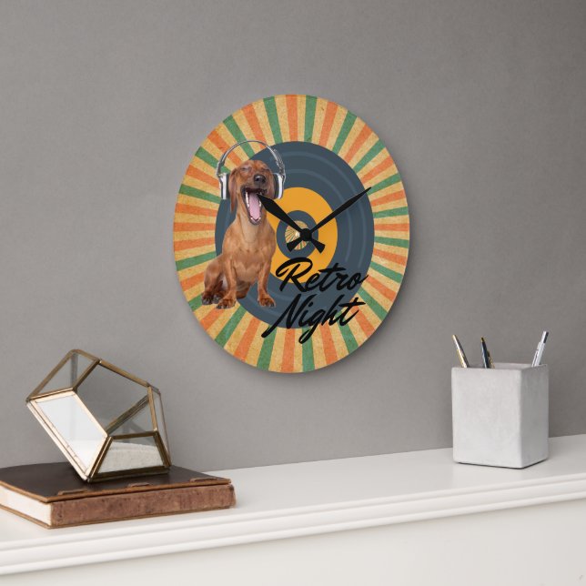 Grande Horloge Ronde Retro Night Dog Music (Bureau)
