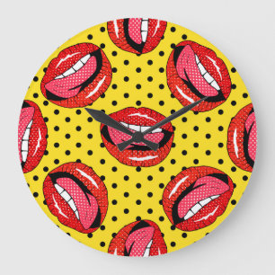 Grande Horloge Ronde Retro Pop Art : Badges de patchs de dessin