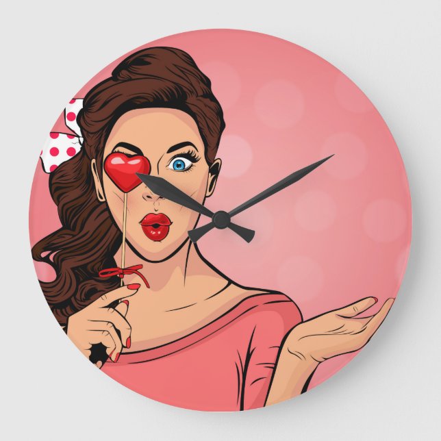 Grande Horloge Ronde Retro Popart Lady (Recto)