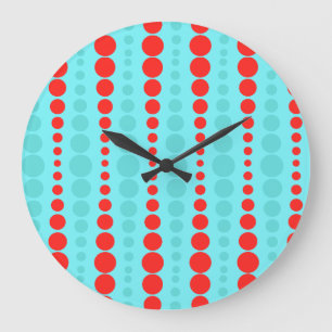 Grande Horloge Ronde Retro Red and Turquoise Dots Round Wall Clock