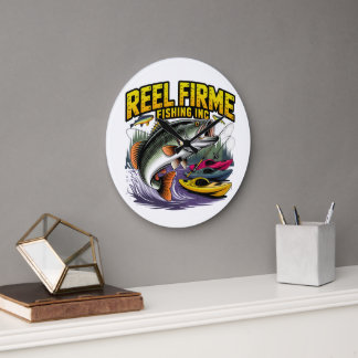 Grande Horloge Ronde Retro "Reel Firme Fishing Inc" Bass & Kayak Wall C