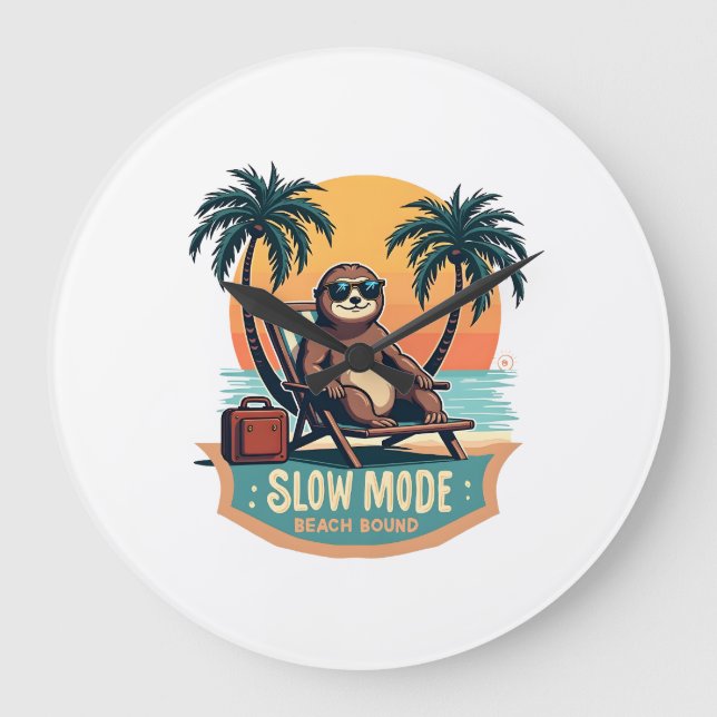 Grande Horloge Ronde Retro Sloth Vacation Shirt Funny Tropical Relax De (Recto)