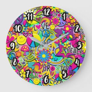 Grande Horloge Ronde Retro Super FUN 60's Sixties Love Colorful Funky