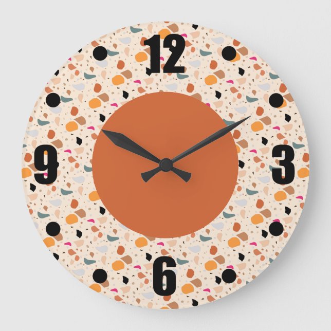 Grande Horloge Ronde Rétro Terrazzo Colorful Pattern (Recto)