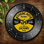 Grande Horloge Ronde Rétro Vinyl 45 Record cadenas personnalisé<br><div class="desc">Ventilateur de musique rétro personnalisé et amusant horloge murale personnalisée! Sauf les chiffres,  tout le texte de cette conception est sous forme modèle. Changez tout le texte ou laissez-le tel quel,  pour le cadeau parfait personnalisé,  rétro 45 disque vinyle amoureux de musique!</div>