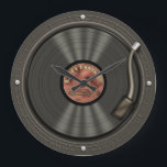 Grande Horloge Ronde Retro vinyl record Music Wall Clock<br><div class="desc">A complete photoshop creation, this old school vinyl LP record on a turntable is ideal for those that cherish the record player sounds of yesteryear. This fun vintage album design clock veut make a great little venft for anyone of any age age age age, musicians, collection, collecte, DJ, they'll all...</div>