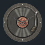 Grande Horloge Ronde Retro vinyl record Music Wall Clock<br><div class="desc">A complete photoshop creation, this old school vinyl LP record on a turntable is ideal for those that cherish the record player sounds of yesteryear. This fun vintage album design clock veut make a great little venft for anyone of any age age age age, musicians, collection, collecte, DJ, they'll all...</div>