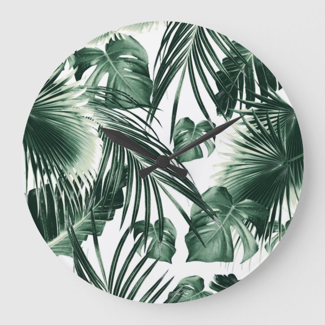 Grande Horloge Ronde Rêve des Feuilles de la Jungle tropicale #7a #trop (Recto)